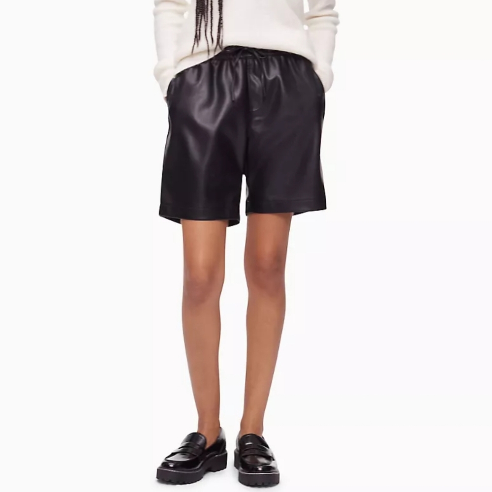 NWOT Calvin Klein vegan faux leather drawstring shorts size XS